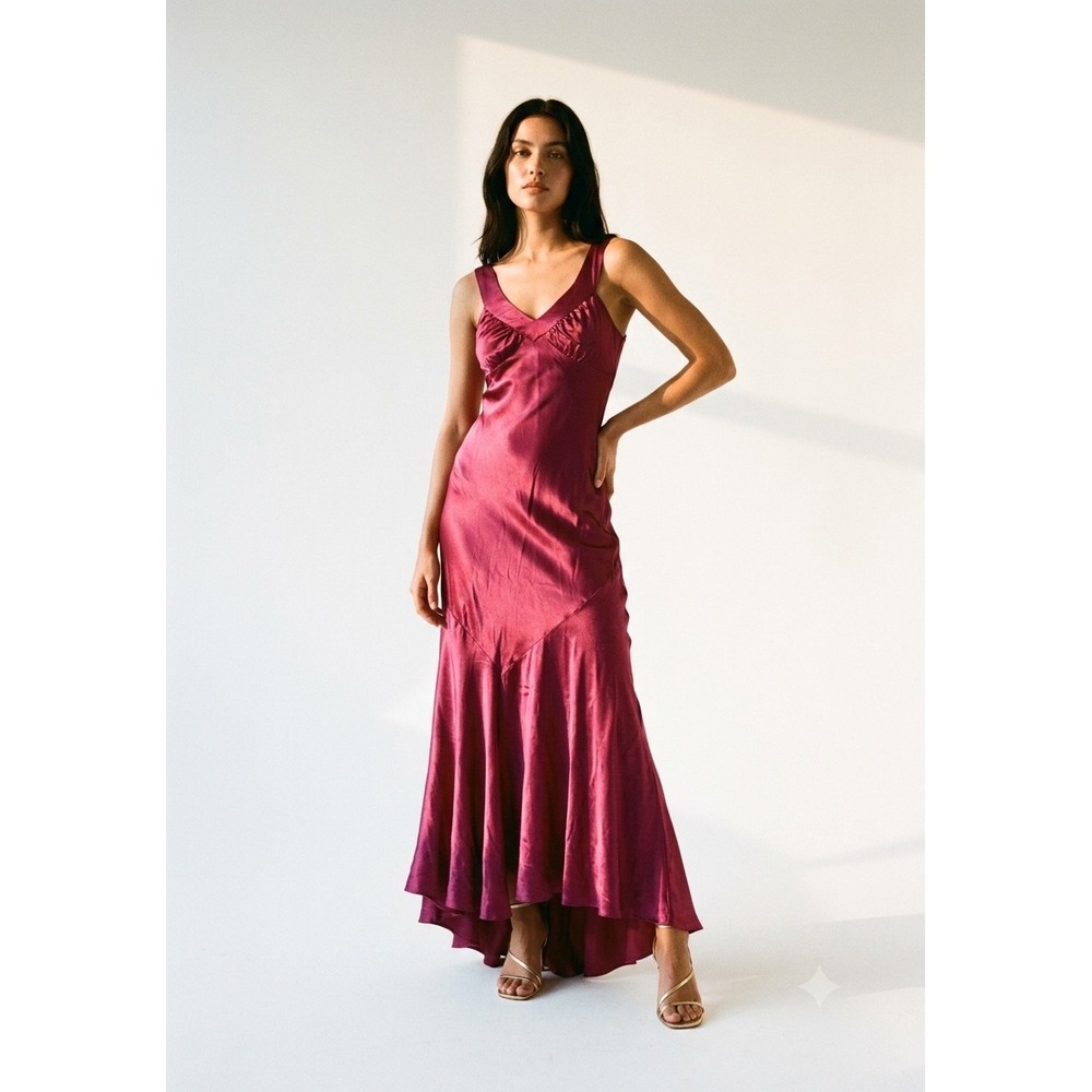 Zum Zum by Niki Livas Satin V-Neck Ruched Maxi Dress Gown Size 20 Y2K VTG NWT